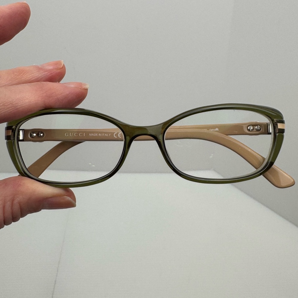 GUCCI EYEGLASSES GG 3200 310 140 TRANSPARENT GREEN & NUDE BEIGE Semi Cat Eye - Picture 11 of 16